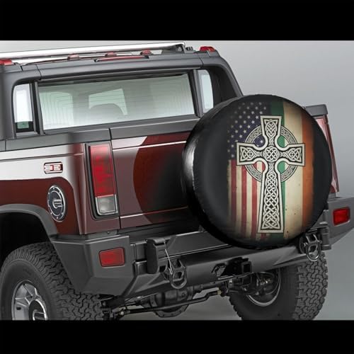 Retro American Irish Cross St. Patrick's Day Flag Spare Tire Cover, 14 inch - Image 3