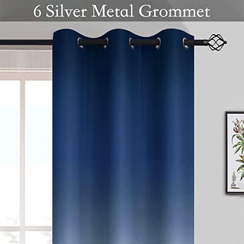 SimpleHome Blue to Grey White Ombre Room Darkening Curtains 63 Inch - Image 3