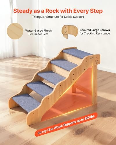 VEVOR Wood Pet Stairs, 5-Step Dog Stairs - Image 3