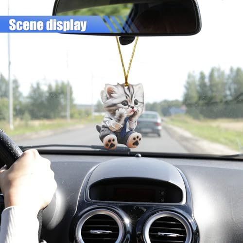 2D Flat Cat Car Rear View Mirror Charm, Acrylic Car Rear View Mirror Hanging - Image 4