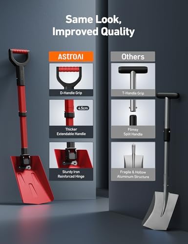 AstroAI 38.4" Folding Extendable Snow Shovel, Aluminum Handle & Metal Blade - Image 2