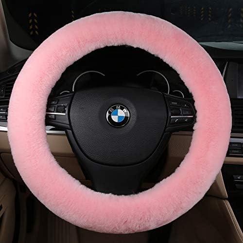 Pink Fuzzy Sheepskin Car Steering Wheel Cover - Image 3