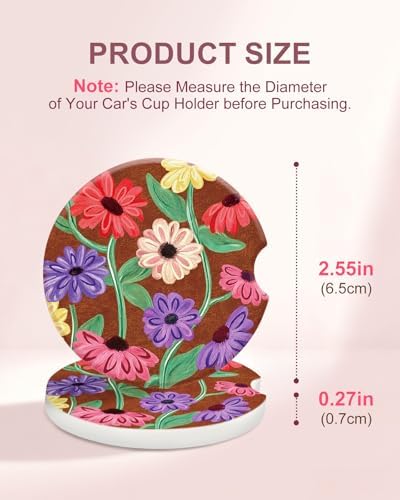 Swooflia Elegant Ceramic Car Coasters Vintage Bright Floral Car Decor - Image 2