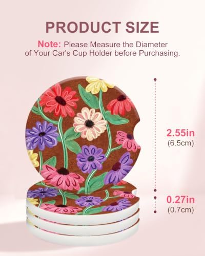 Swooflia Elegant Ceramic Car Coasters 4 Pcs Vintage Bright Floral Car Decor - Image 2