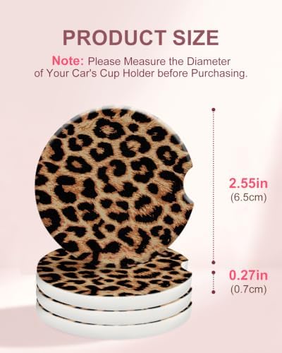 Swooflia Elegant Car Coasters 4 Pcs Classic Brown Leopard Car Accessories - Image 2