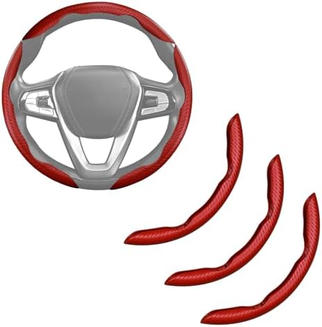 Carbon Fiber Steering Wheel Cover Universal 3pcs Protector Matte Red by HOME
