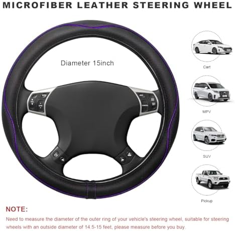 Car Steering Wheel Cover, 15 Inch Anti-Slip Breathable Leather Auto Steering - Image 2