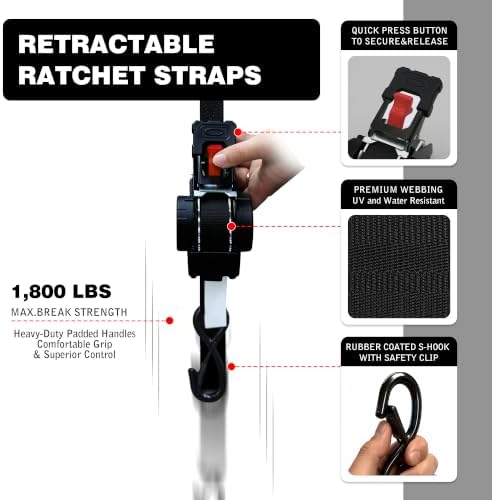 Retractable Ratchet Straps 1" x 13 Ft, 800 Lbs, 2 Pack - Image 2