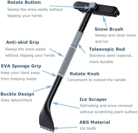 3 In 1 Snow Brush Ice Scraper for Car Windshield Extendable Snow Removal - Image 3