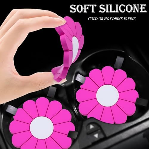 2-Pack Car Cup Holder Coaster Inserts, Daisy Shape, 2.75 Inch Non-Slip Silicone - Image 4