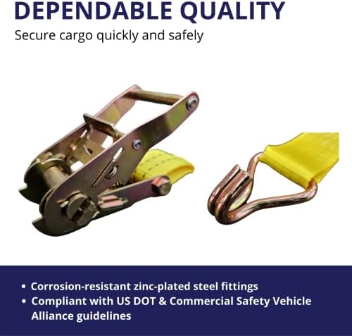 Ratchet Tie Down Straps, 1.5 in x 15 ft, 400 lb Breaking Strength - Image 3