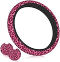 Leopard Print Pink Steering Wheel Cover 15 Inch +2 Pieces Car Coasters by Unknown