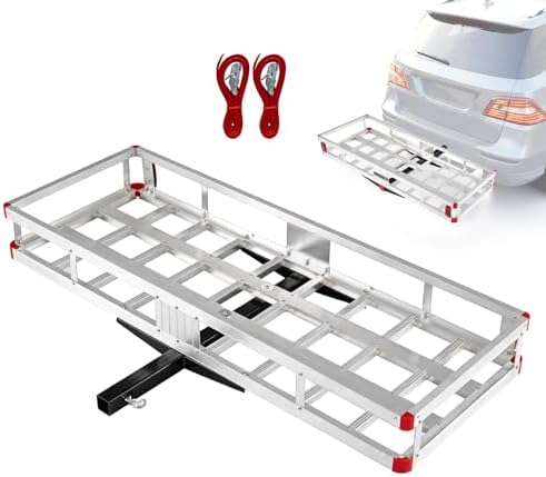 Goplus Hitch Cargo Carrier, Aluminum Hitch Mount Cargo Basket by Goplus