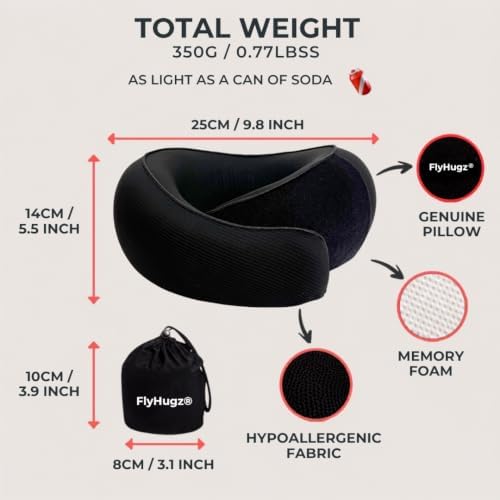 FlyHugz® Neck Travel Pillow Memory Foam Neck Pillow, Midnight Black - Image 4