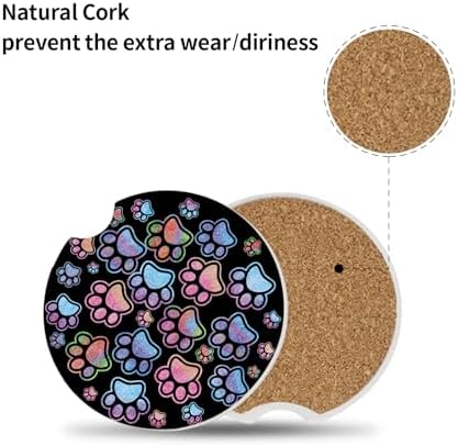 2 Pack Absorbent Car Coasters for Cup Holders, Gradient Black Dog paw Print - Image 7