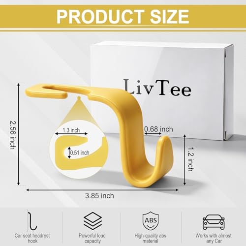 LivTee Car Seat Headrest Hook, Car Headrest Hidden Hook, 4 Pack Universal Auto - Image 3