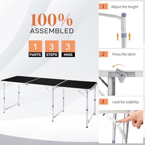 6.0 Ft Folding Portable Camping Table Black - Image 7