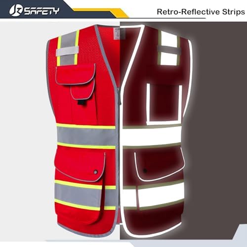 JKSafety Safety Vest for Men Women Reflective Hi Vis JK100 Red XL - Image 4