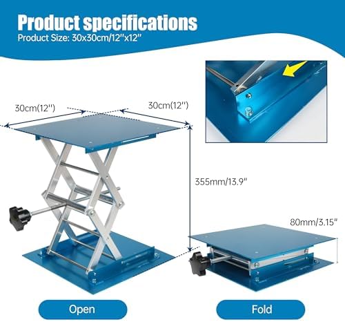 Lab Jack, 12x12 Inch Anodized Aluminum Lifting Platform, 80‑375mm Vertical Lift - Image 2