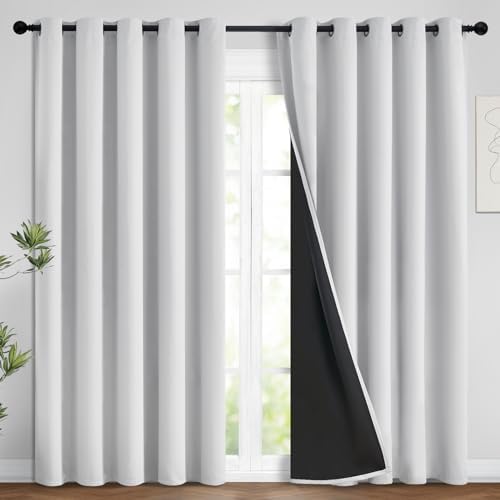 Yakamok Greyish White 100% Blackout Curtains 84 Inches Long, 2 Thick Layers by Yakamok
