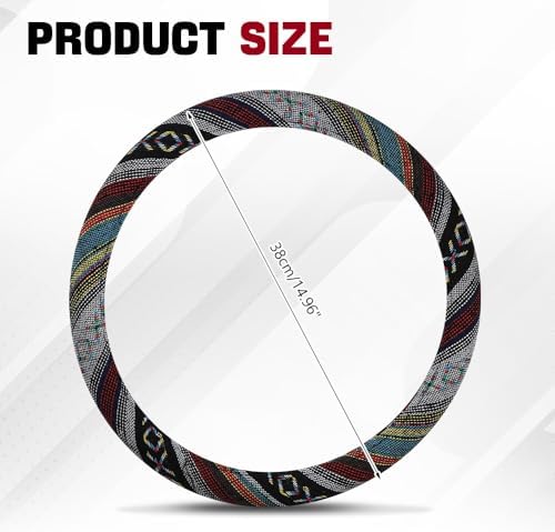 Boho Steering Wheel Cover, 14.5-15" Anti-Slip Flax - Image 2
