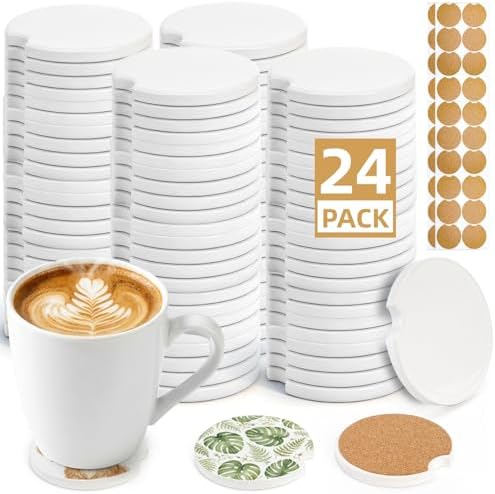 Eorbow 24 Packs Ceramic Sublimation Car Coasters, Car Blanks Cupholders by Eorbow