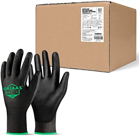 OKIAAS PU Coated Work Gloves Men, Ultra Grip & Lightweight, 60 Pairs Bulk by OKIAAS