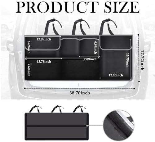 IHOTDER Large Capacity Car Trunk Organizer, Six Pockets Trunk Storage Organizer - Image 2