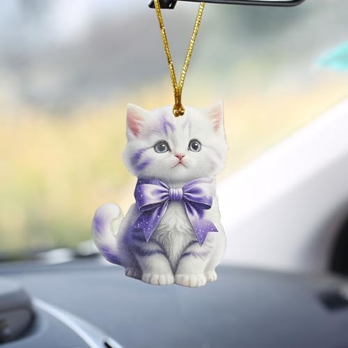 2D Flat Cat Car Rear View Mirror Charm, Acrylic Car Rear View Mirror Hanging by Unknown