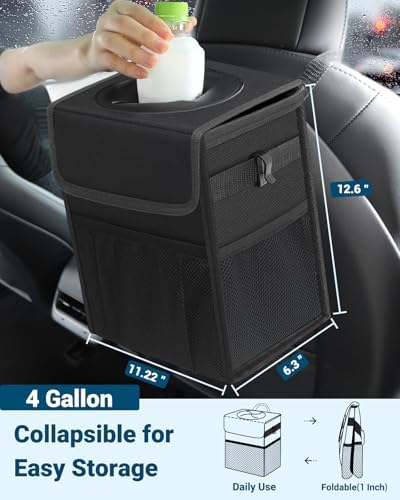 Capolo Car Trash Can with Lid, Leakproof Car Garbage Can Car Trash Bag - Image 2