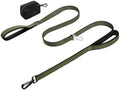 Double Handle Dog Leash with Poop Bag Holder and Car Seat Belt Buckle by WINGOIN