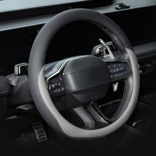 Valleycomfy Microfiber Leather Steering Wheel Cover 14.5"-15" Grey by Valleycomfy