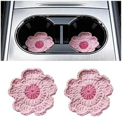 2PCS Handmade Crochet Car Cup Holder Coasters, Cherry Blossoms by TNAIYH