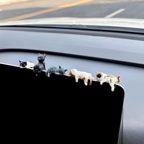 5 Pcs Cute Cat Car Accessories Funny Resin Cat Figurines - Image 3
