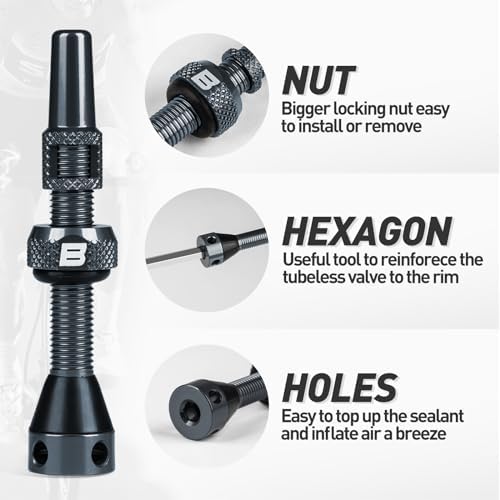 BWSHLF Tubeless Presta Valve Stem 40/44/55/60/65/80/100 mm, Super Light Alloy - Image 2