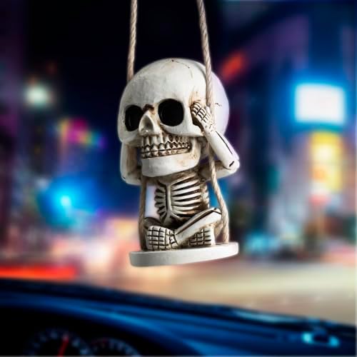 Swinging Skull Decor Rear View Mirror Accessories Halloween Decorations - Image 3