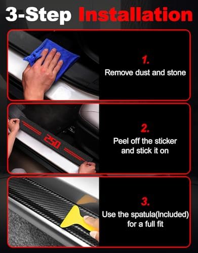 Door Sill Protectors for Ford F250, Carbon Fiber Leather Front/Rear Door Sill - Image 3