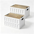 2 Pack White 50L Collapsible Storage Crate Wooden Lid Stackable Bin by Unknown