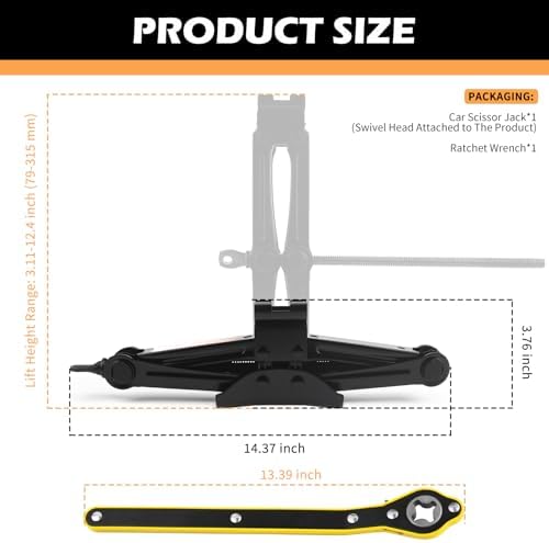 1T Scissor Jack for Car with Ratchet Wrench Kit, Heavy Duty Scissor Car Jack - Image 2