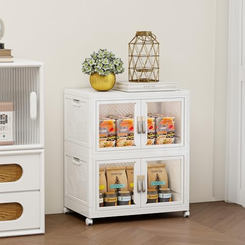 Stackable Storage Bins with Doors & Lids & Wheels by VNVTO
