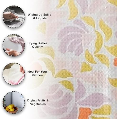Wildflowers Microfiber Kitchen Towels | Pink & Purple Color Pattern| Waffle - Image 2