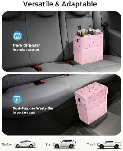 Corduroy Car Trash Can with Lid and Mesh Pockets - Image 5