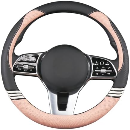 15 inch Cute Leather Steering Wheel Cover Black and Pink - Image 4