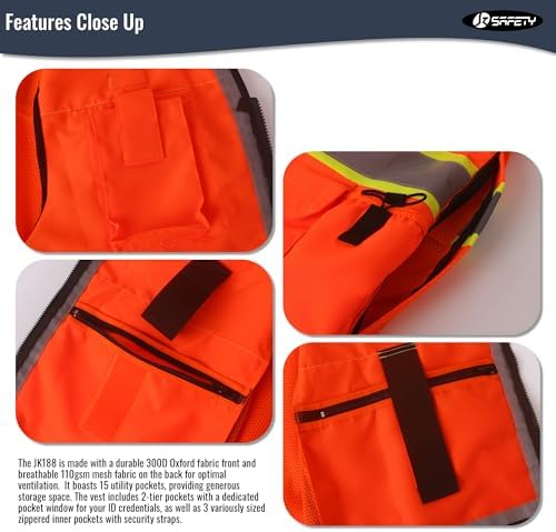 JKSafety Hi-Vis Unisex Surveyor Safety Vest Heavy Duty PPE Inner Pockets - Image 3