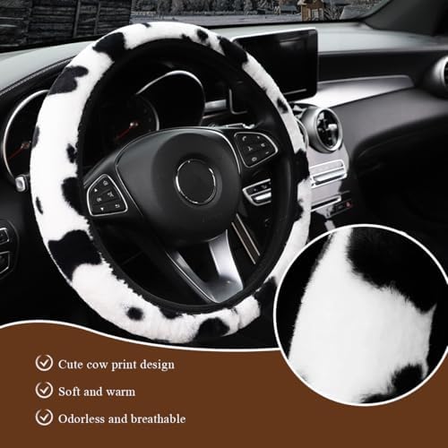 Cow Print Car Steering Wheel Cover, Cute Cow Print Anti-Slip Plush Wheel - Image 4