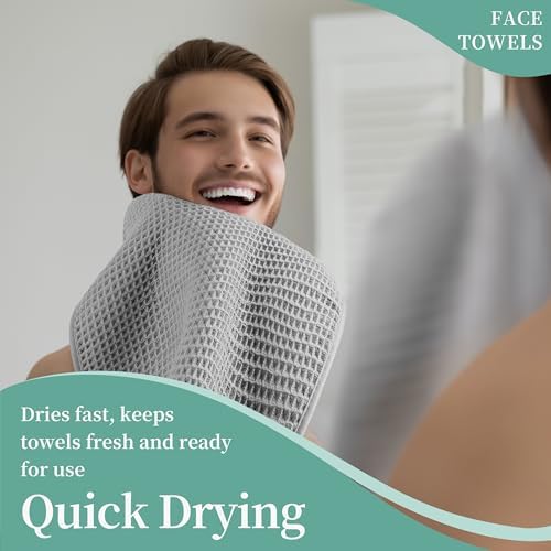 Microfiber Waffle Face Towels, 2 Pieces, Fast Drying, Lint Free 430 GSM - Image 5