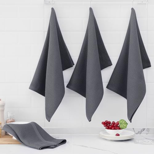 Homaxy 100% Cotton Oversized Waffle Weave Kitchen Towels 4-Pack, Dark Grey - Image 6