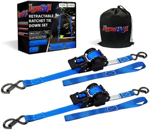 Retractable Ratchet Straps 1" x 13 Ft, 800 Lbs, 2 Pack by LYNXHOLD
