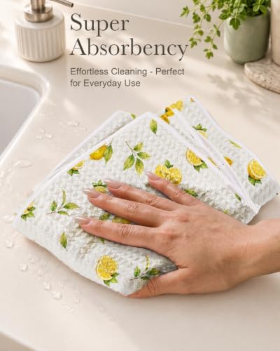 Miss Adola 2pcs Double-Sided Microfiber Kitchen Towels, Lemon Refreshment - Image 3