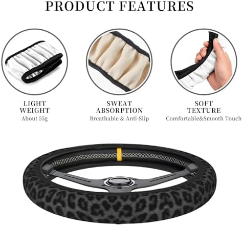 Leopard Black Steering Wheel Cover Cheetah 15in + 2 Cup Coasters - Image 3